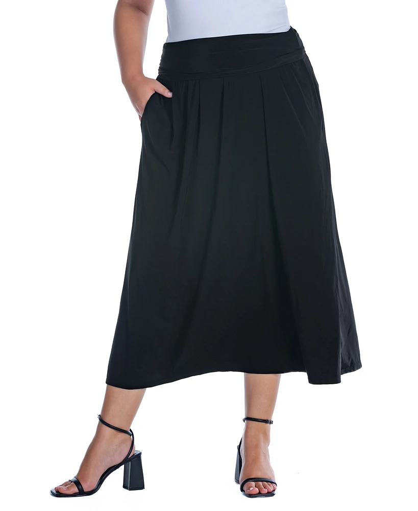 24seven Comfort Apparel Plus Foldover Maxi Skirt With Pockets