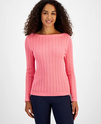 Nautica Jeans Women's Cable Knit Cotton Boat Neck Sweater