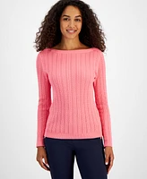 Nautica Jeans Women's Cable Knit Cotton Boat Neck Sweater