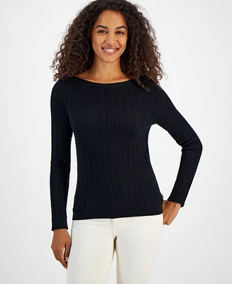 Nautica Jeans Women's Cable Knit Cotton Boat Neck Sweater