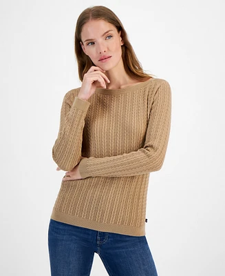Nautica Jeans Women's Cable Knit Cotton Boat Neck Sweater
