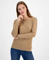 Nautica Jeans Women's Cable Knit Cotton Boat Neck Sweater