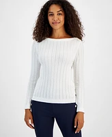 Nautica Jeans Women's Cable Knit Cotton Boat Neck Sweater