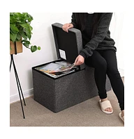Slickblue 21.1-Gal Storage Ottoman Bench, Folding Storage Chest, Footstool with Flip-Up Lid, Padded Seat