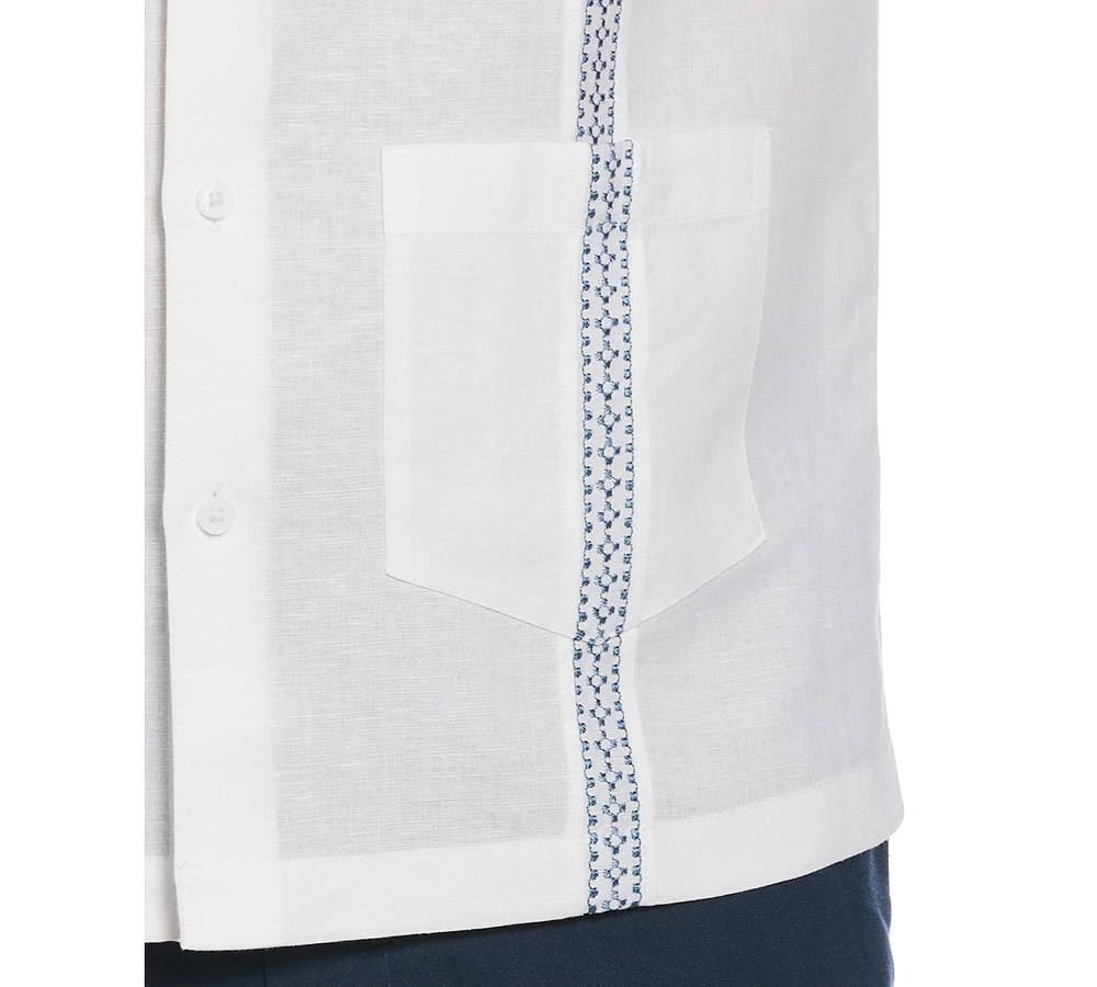 Cubavera Men's Guayabera Short Sleeve Button-Front Embroidered-Panel Shirt