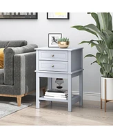 Homcom Modern End Table w/ 2 Storage Drawers & Bottom Shelf for Living Room, Light Grey