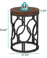 Tribesigns Round End Table Set of 2, Industrial Side Table with Metal Hollow Frame, Small Bedside Table Nightstand for Living Room, Bedroom, Easy Asse