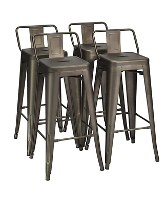 Sugift 30 Inch Set of 4 Vintage Metal Bar Stool with Removable Middle Back