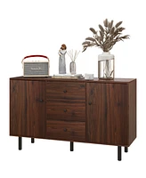 Homcom Retro Sideboard with 2 Cabinets 3 Drawers, Buffet Table Rustic Brown