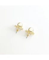 sanctuaire Ball and Chain Flower Circle Stud Earrings Gold