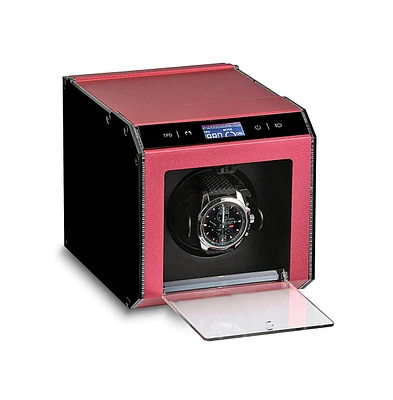 Diamond2Deal Red Metal Acrylic Door Lined Led Lighted Single Watch Winder