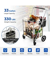 Inolait Folding Shopping Cart with Waterproof Liner Wheels and Basket