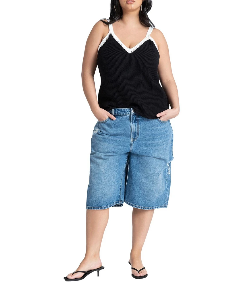 Eloquii Plus Size Destructed Denim Bermuda Short