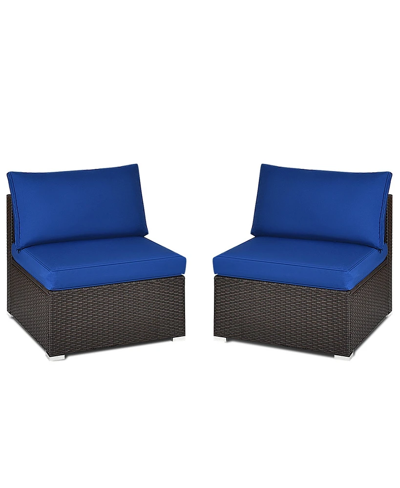 Gymax 2PCS Patio Sectional Armless Sofas Rattan Furniture Set Outdoor w/ Cushions