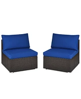 Gymax 2PCS Patio Sectional Armless Sofas Rattan Furniture Set Outdoor w/ Cushions