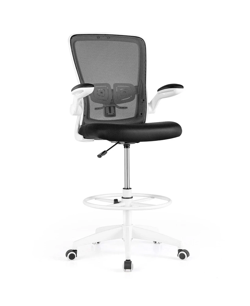 Costway Adjustable Swivel Drafting Chair with Flip-Up Armrests Adjustable Lumbar Support