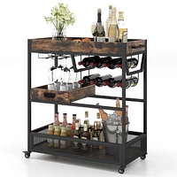 Sugift 3-Tier Industrial Buffet Serving Cart with Wine Rack