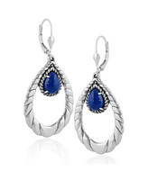 American West Jewelry Sterling Silver and Genuine Gemstone Pear Shape Lever Back Earrings