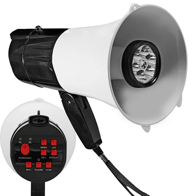 5 Core Megaphone Portable 30W BullhornSiren w Led Adjustable Volume Bull Horn Loudspeaker 800 Yard Range 148 Led