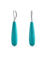 Bling Jewelry Simple Natural Blue Turquoise Elongated Teardrop Lever Back Dangle Earrings For Women Sterling Silver