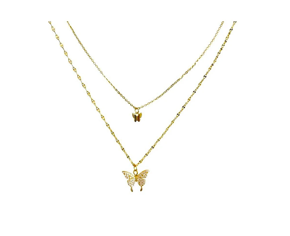 Hollywood Sensation Fluttering Elegance: Gold Butterfly Two Layer Necklace