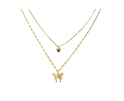 Hollywood Sensation Fluttering Elegance: Gold Butterfly Two Layer Necklace