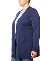 Melissa Paige Plus Size Cable-Knit-Trim Open-Front Cardigan