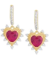 2-Pc. Set Lab Grown Ruby (4-1/5 ct. t.w.) & Lab Grown White Sapphire (5/8 ct. t.w.) Heart Pendant Necklace & Matching Drop Earrings in 14k Gold-Plated