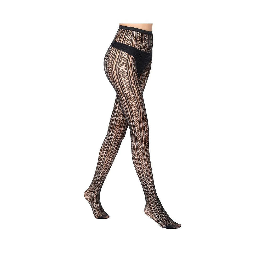 Stems Women's Floral Stripe Fishnet Tights