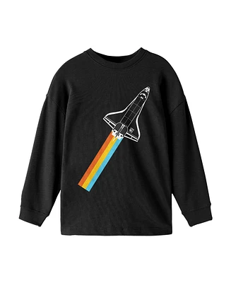 Nasa Boys Rocket Rainbow Flight Youth Black Long Sleeve Shirt