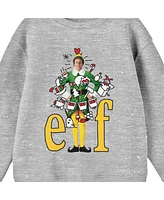 Elf Boys Doodle on Buddy With Title Logo Youth Heather Gray Crew Neck Sweatshirt