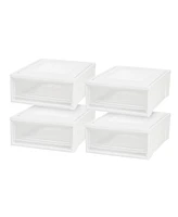 Iris Usa 4Pack 22qt Plastic Clear Stackable Modular Shallow Storage Drawers Chest Box