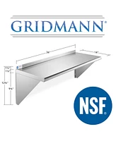 Gridmann 14" x 36" Nsf Stainless Steel Kitchen Wall Mount Shelf w/ Backsplash