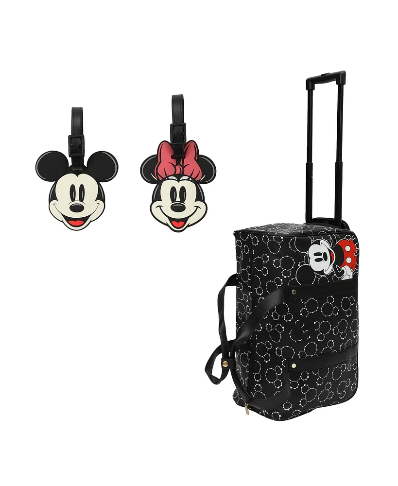 Disney Mickey Mouse Black Wheeled Duffle Bag & Character Heads Luggage Tags Kit