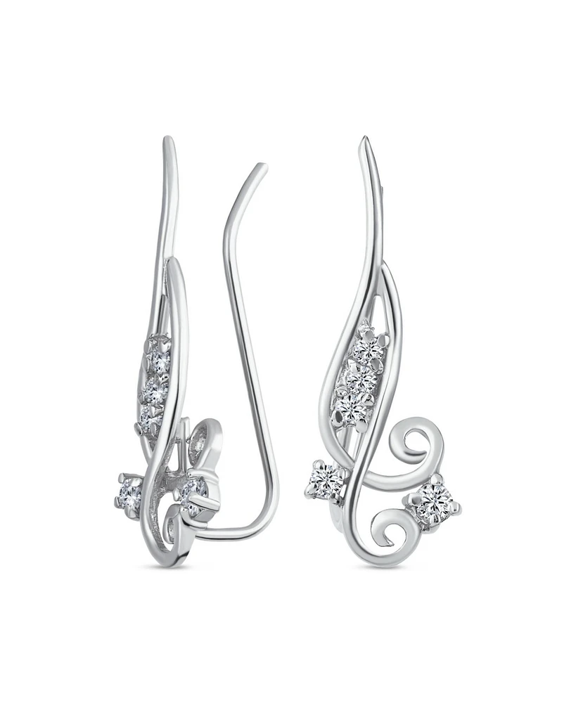 Bling Jewelry Cz Swirl Wire Ear Pin Climbers Crawlers Earrings For Women For Round Cubic Zirconia Sterling Silver