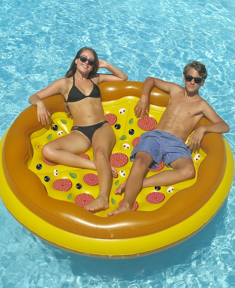 Swim Central 70" Inflatable Brown and Yellow Pizza Round Swimming Pool Raft Lounger