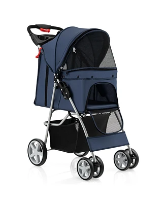 Sugift Folding Pet Stroller with Storage Basket and Adjustable Canopy