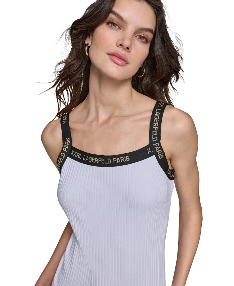 Karl Lagerfeld Paris Women's Logo-Strap Ribbed Tank Top