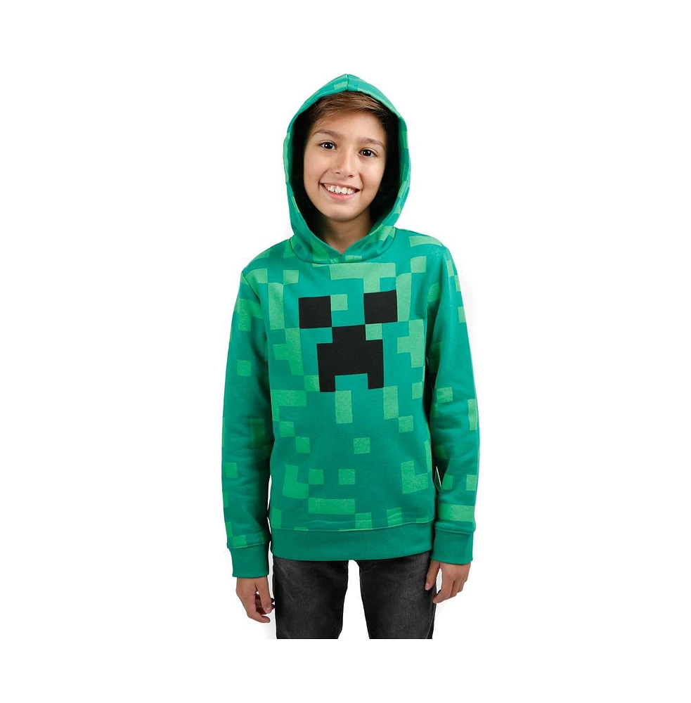 Minecraft Boys Video Game Creeper Face Youth Green Graphic Print Hoodie