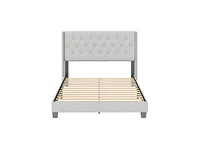 Mia Linen Upholstered Platform Bed Frame with Tufted Headboard - Boyd Sleep