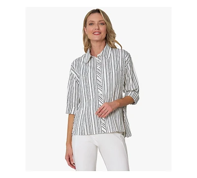 Stella Carakasi Women's Oversized Yarn Dye Stripe Wear Anywhere Shirt