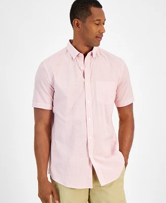 Club Room Men's Classic Striped Short Sleeve Button-Down Oxford Shirt, Created for Macy's