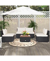 Sugift 5 Piece Outdoor Furniture Set with Solid Tabletop and Soft Cushions