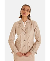 Furniq Uk Women's Genuine Leather Jacket Safari Beige