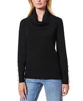 Melissa Paige Women's Petite Contrast-Cuff Cowlneck Sweater