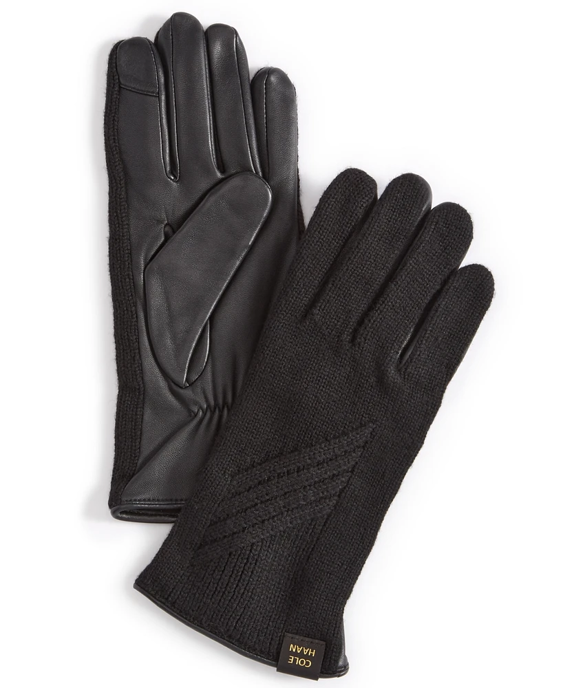 Cole Haan Women's Rib-Knit Leather-Palm Gloves