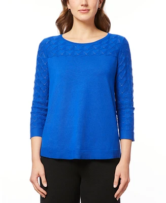 Melissa Paige Women's Wave-Knit Scoop Neck 3/4-Sleeve Sweater