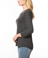 Melissa Paige Women's Wave-Knit Scoop Neck 3/4-Sleeve Sweater