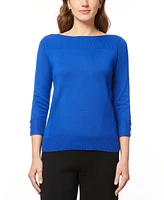 Melissa Paige Women's Boat-Neck Ribbed-Trim 3/4-Sleeve Sweater