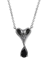 Onyx & Black Diamond (1/8 ct. t.w.) Jafar Snake Head Pendant Necklace in Sterling Silver, 16" + 2" extender